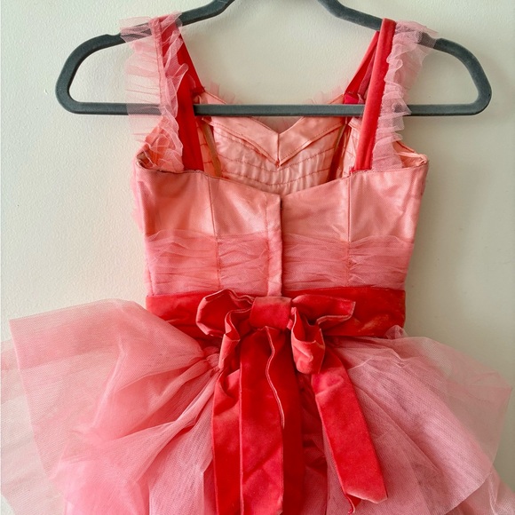 SOLD - 1950s Vintage Layered Mesh Tulle & Velvet Tiered Cupcake Dress Pink Prom - Picture 7 of 11